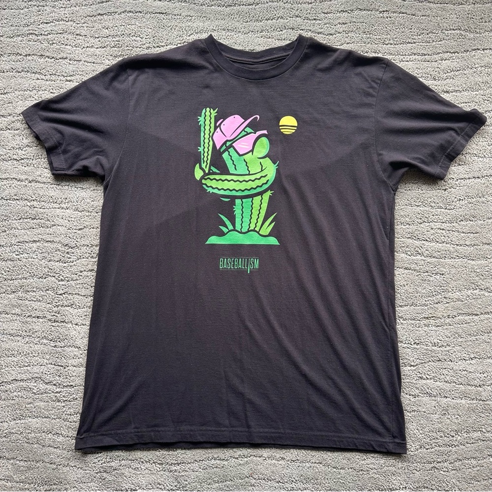 Baseballism, Xl, Black Graphic T-Shirt with Cactus Design